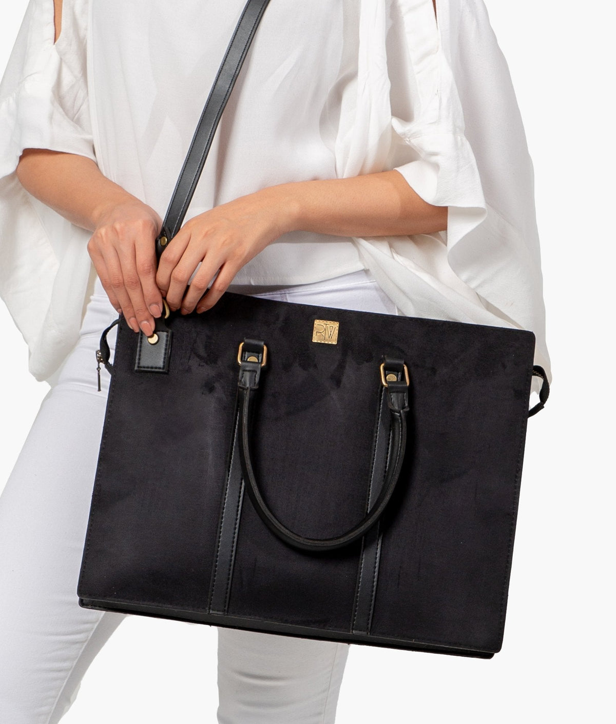 RTW Creation - Black suede laptop bag