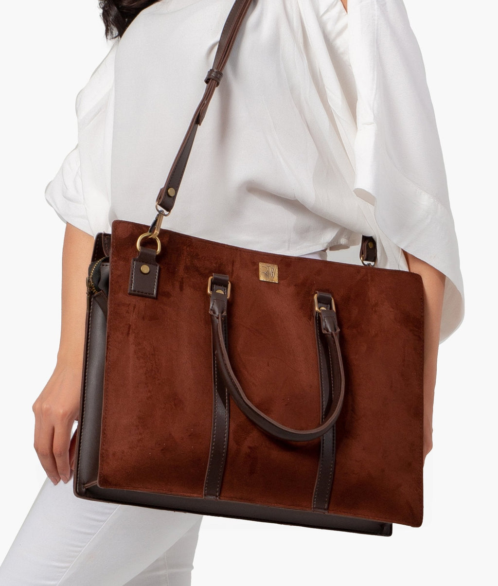RTW Creation - Dark brown suede laptop bag