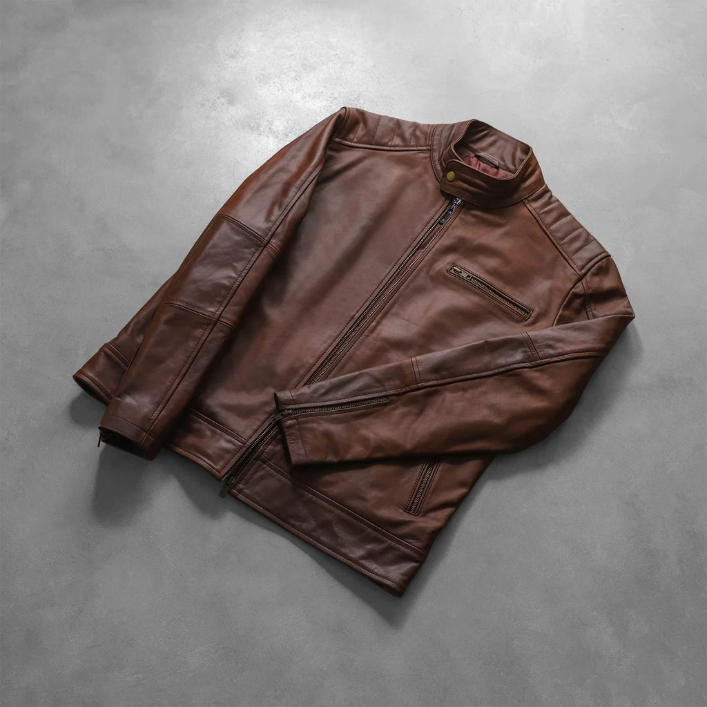 Dean Brown Leather Biker Jacket