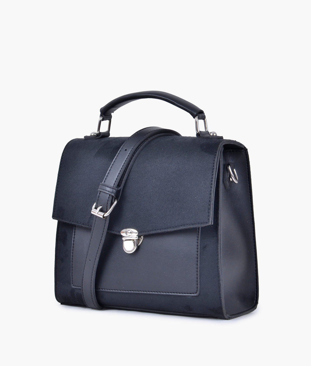 RTW Creation - Black suede push-lock messenger bag