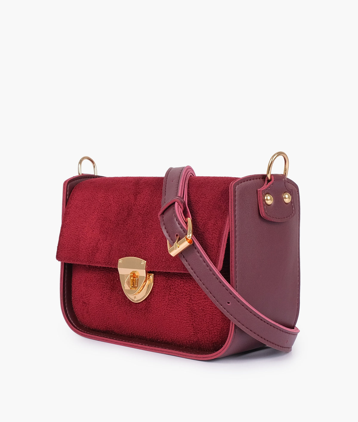 RTW Creation - Burgundy suede saddle bag with twist lock