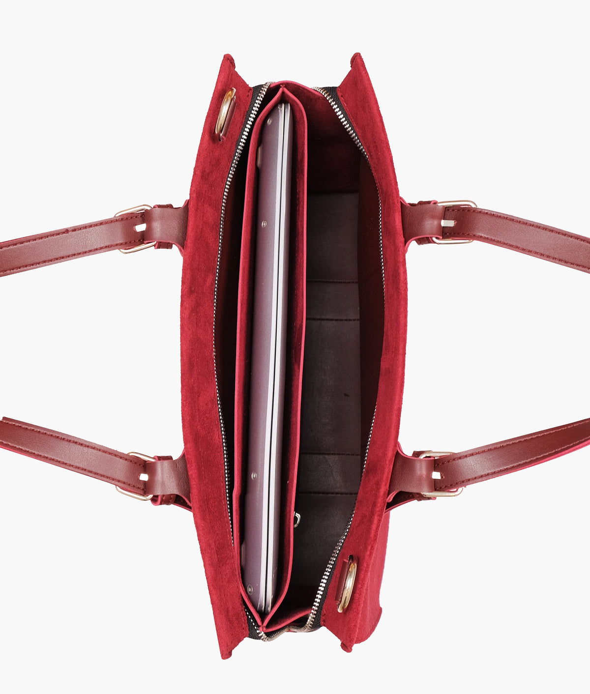 RTW Creation - Burgundy suede laptop bag with sleeve