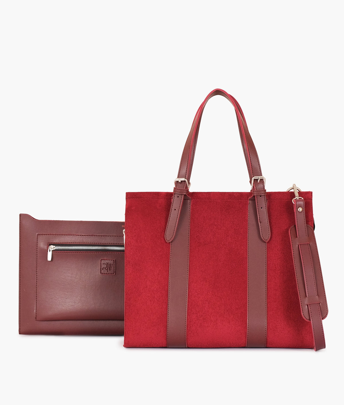 RTW Creation - Burgundy suede laptop bag with sleeve