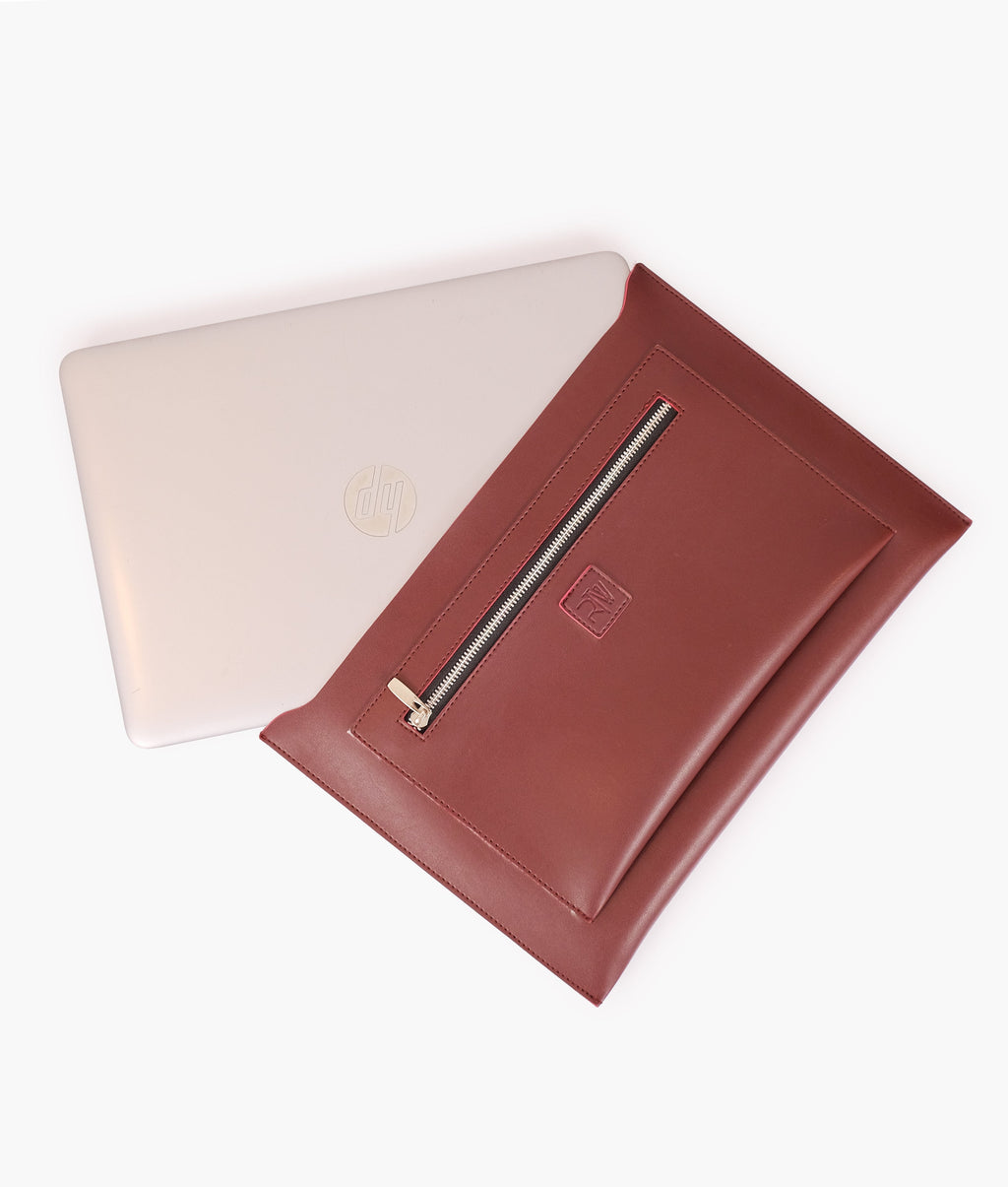 RTW Creation - Burgundy suede laptop bag with sleeve