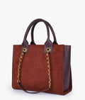 RTW Creation - Dark brown suede chain handle tote